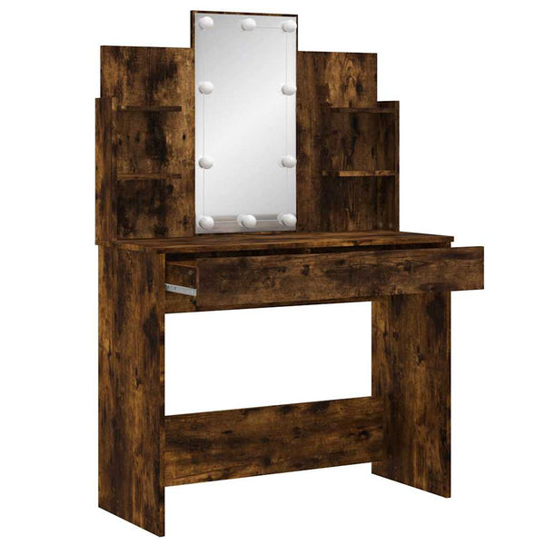 Räuchereiche Schminktisch mit LED-Beleuchtung Valadea 96x40x142cm