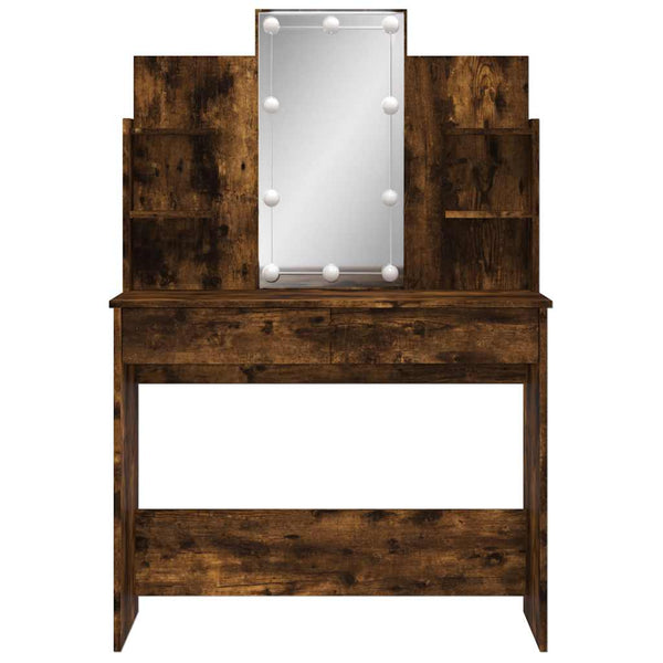 Räuchereiche Schminktisch mit LED-Beleuchtung Valadea 96x40x142cm