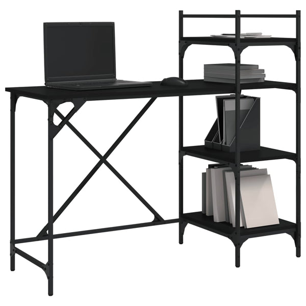 Schwarzer Computertisch mit Regalen Dior 120x47x109cm
