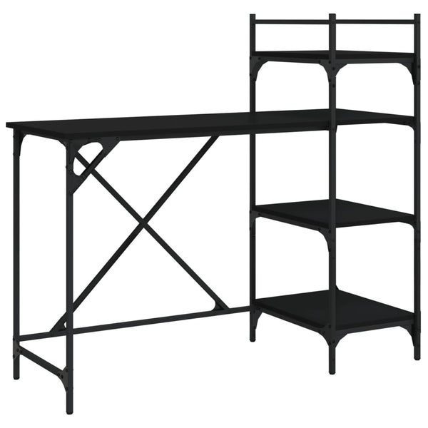 Schwarzer Computertisch mit Regalen Dior 120x47x109cm
