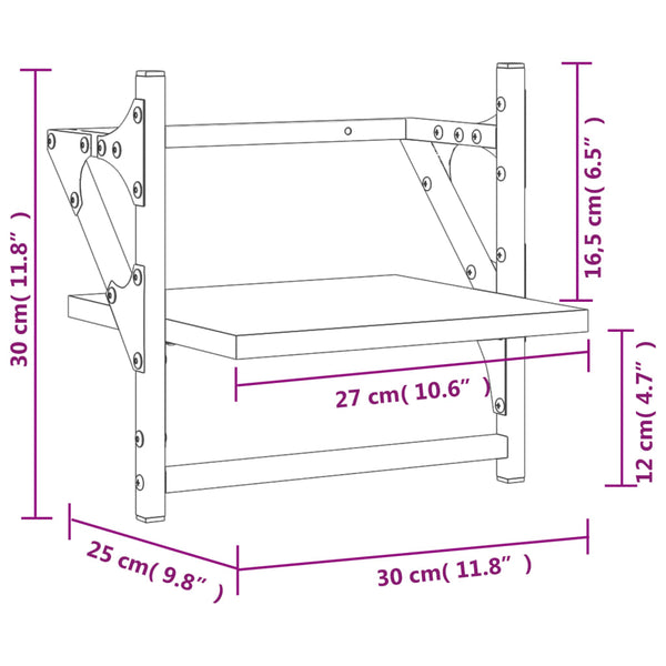 Graues Wandregal mit Stangen Sidon 30x25x30cm (2 Stk. Sonoma)