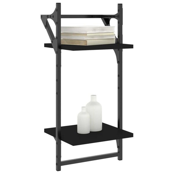 Schwarze Wandregale mit Stangen 2 Ebenen Bunescu 30x25x65cm (2 Stk.)