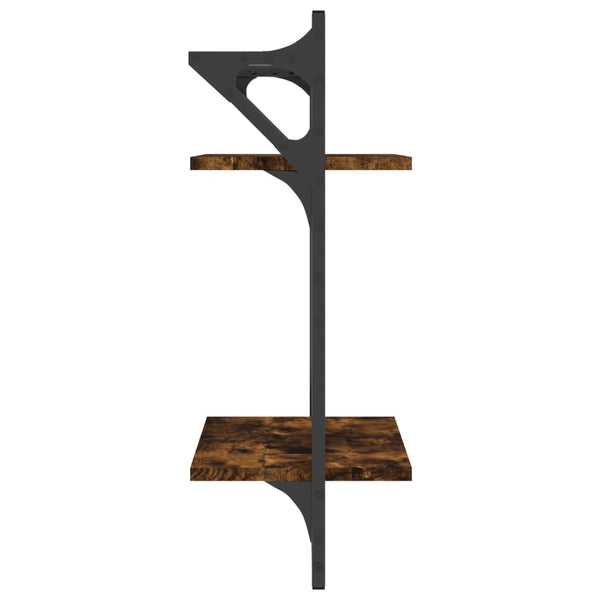 Wandregale aus geräucherter Eiche mit Stangen, 2 Ebenen, Bunescu 30x25x65cm (2 Stück)