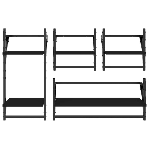 Schwarzes Wandregal-Set Artimia 4-teilig (mit Stangen, Holz)
