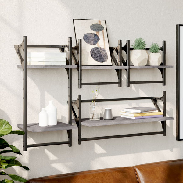 Graues Wandregalsystem mit Stangen Artimia (4-teilig, Sonoma Eiche)