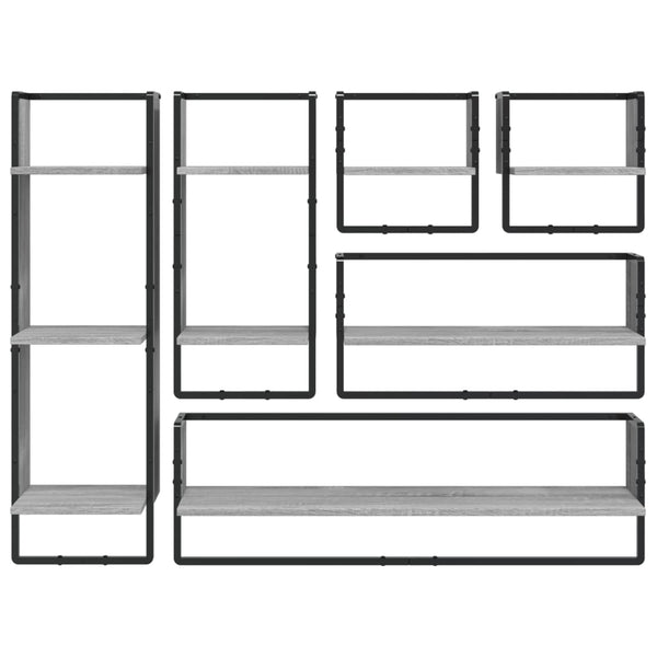 Graues Wandregal-Set mit Stangen Lefteri (6-teilig, Sonoma Eiche)