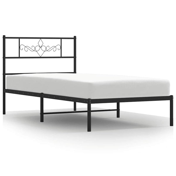 Schwarzes Metallbettgestell mit Kopfteil Gorie 100x190cm