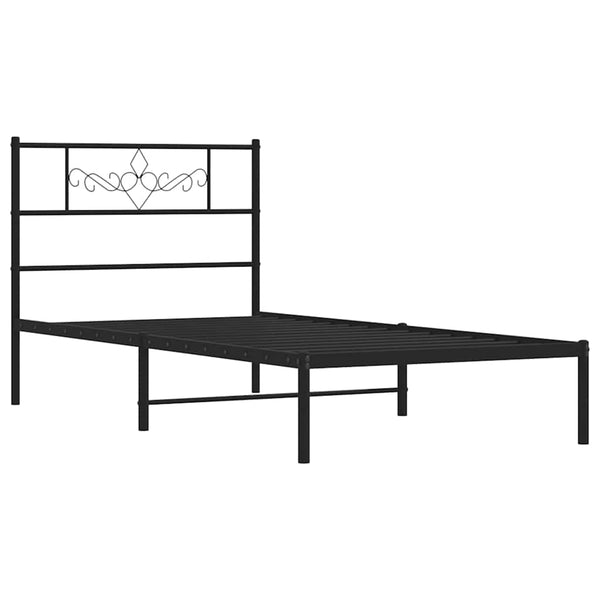 Schwarzes Metallbettgestell mit Kopfteil Gorie 100x190cm