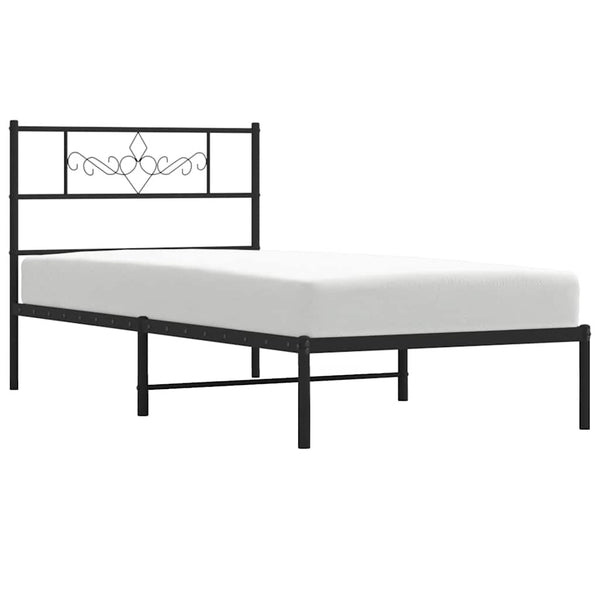Schwarzes Metallbettgestell mit Kopfteil Gorie 100x190cm