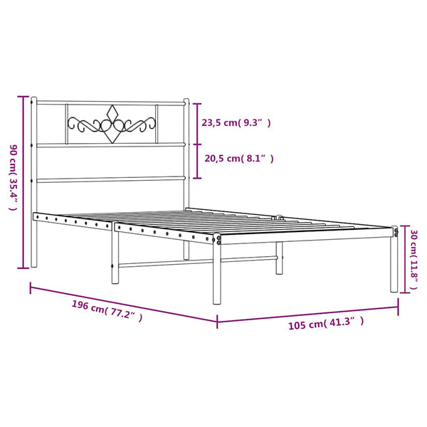 Schwarzes Metallbettgestell mit Kopfteil Gorie 100x190cm