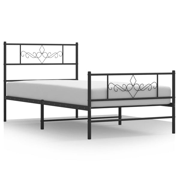 Schwarzes Metallbettgestell mit Kopfteil Gorie 75x190cm