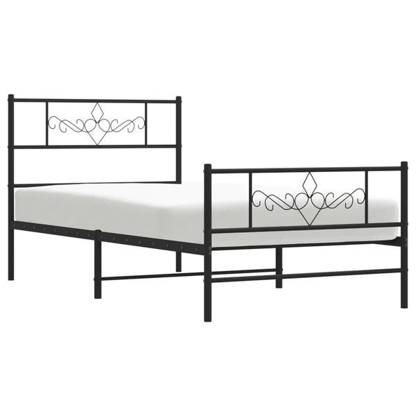 Schwarzes Metallbettgestell mit Kopfteil Gorie 75x190cm