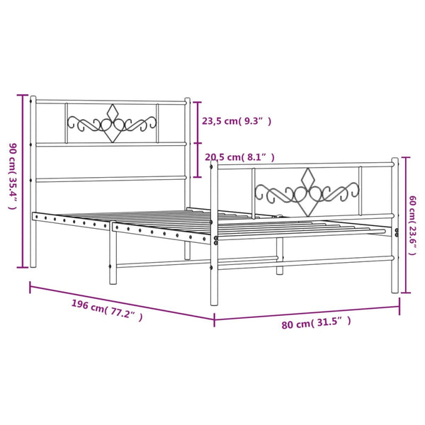 Schwarzes Metallbettgestell mit Kopfteil Gorie 75x190cm