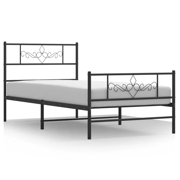Schwarzes Metallbettgestell mit Kopfteil Gorie 80x200cm