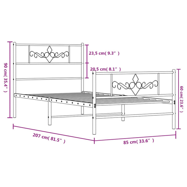 Schwarzes Metallbettgestell mit Kopfteil Gorie 80x200cm