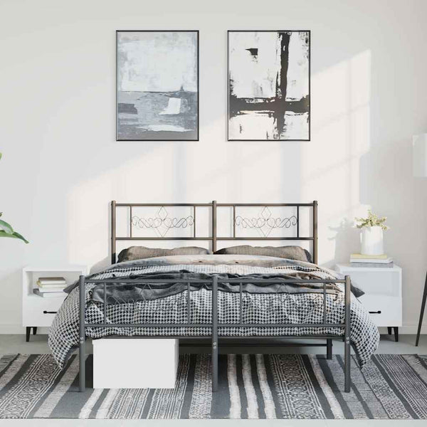 Schwarzes Metallbettgestell mit Kopfteil und Fußteil Gorie 135x190cm