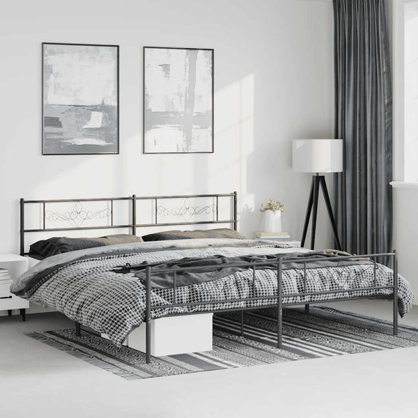 Schwarzes Metallbettgestell mit Kopfteil Gorie 193x203cm