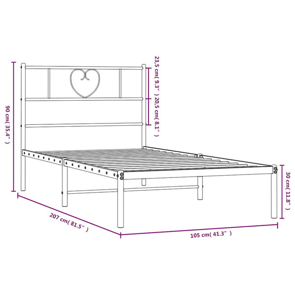Schwarzes Metallbettgestell mit Kopfteil Orsina 100x200cm