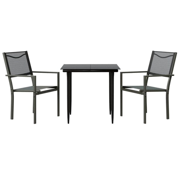 Schwarze 3-teilige Outdoor-Essgruppe Iunoch (Stahl und Textil)