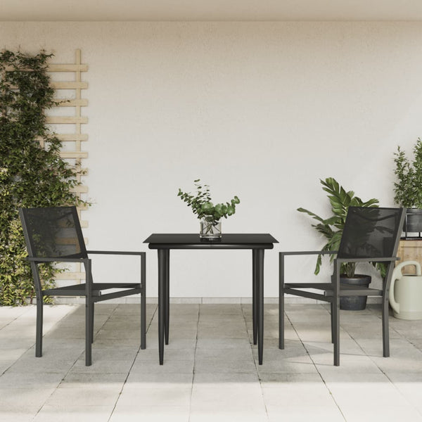 Schwarze 3-teilige Outdoor-Essgruppe Iunoch (Stahl und Textil)