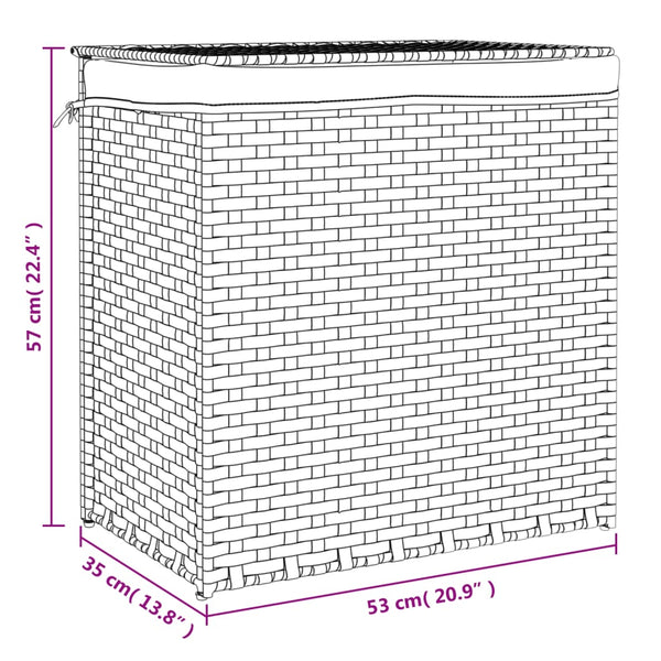 Dunkelbrauner Wäschekorb Sarvin 53x35x57cm (2-teiliges Polyrattan)