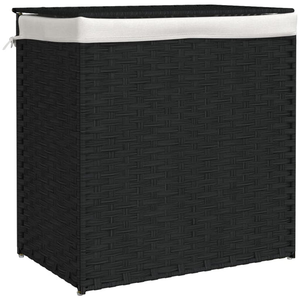 Schwarzer Wäschekorb Sarvin 53x35x57cm (2-teiliges Polyrattan)