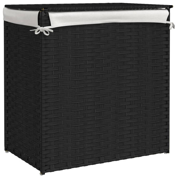 Schwarzer Wäschekorb Sarvin 53x35x57cm (2-teiliges Polyrattan)