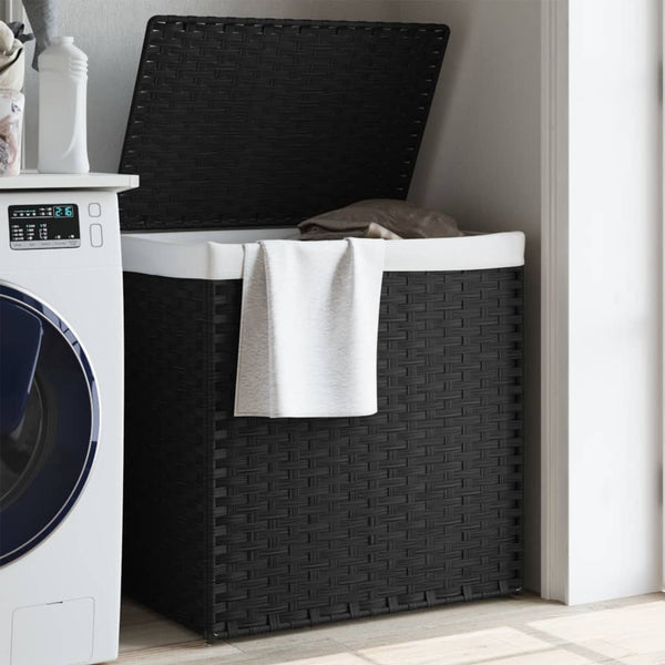 Schwarzer Wäschekorb Sarvin 53x35x57cm (2-teiliges Polyrattan)