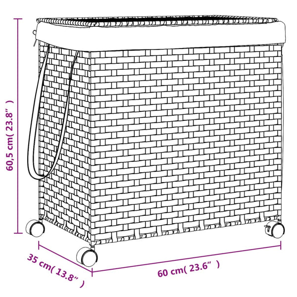 Wäschekorb auf Rollen Jewel 60x35x60,5cm (Rattan)