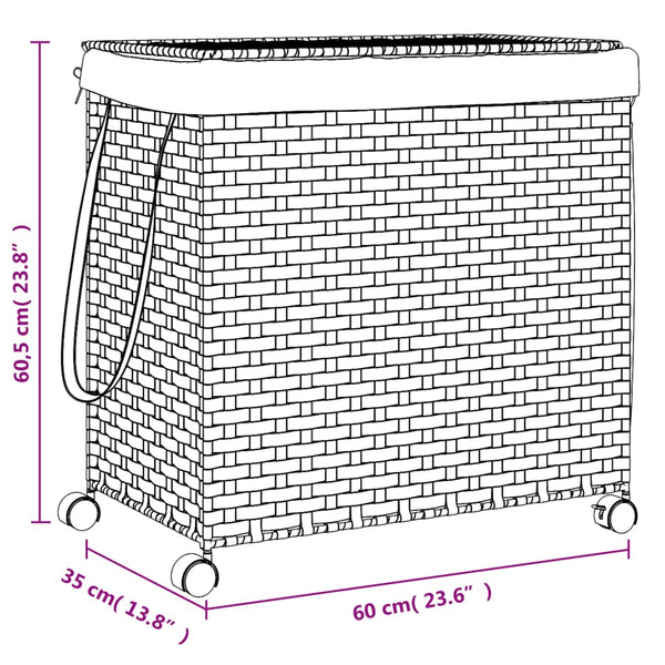 Dunkelbrauner Wäschekorb auf Rollen Jewel 60x35x60,5cm (Rattan)
