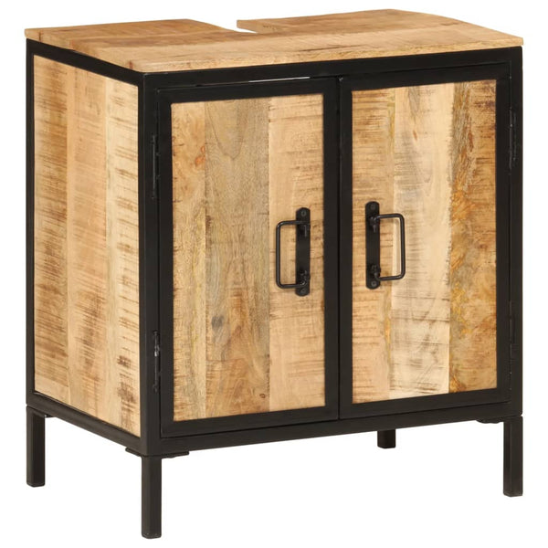 Badezimmer-Waschtischunterschrank Eunica 55x35x60cm (Mangoholz und Eisen)