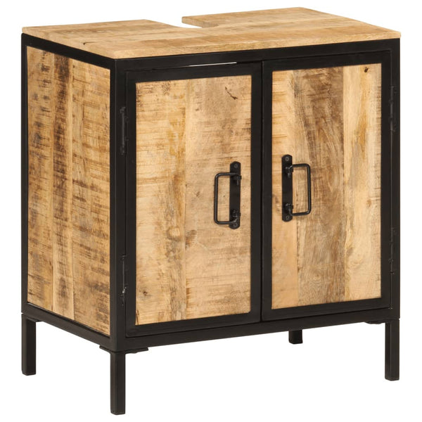 Badezimmer-Waschtischunterschrank Eunica 55x35x60cm (Mangoholz und Eisen)