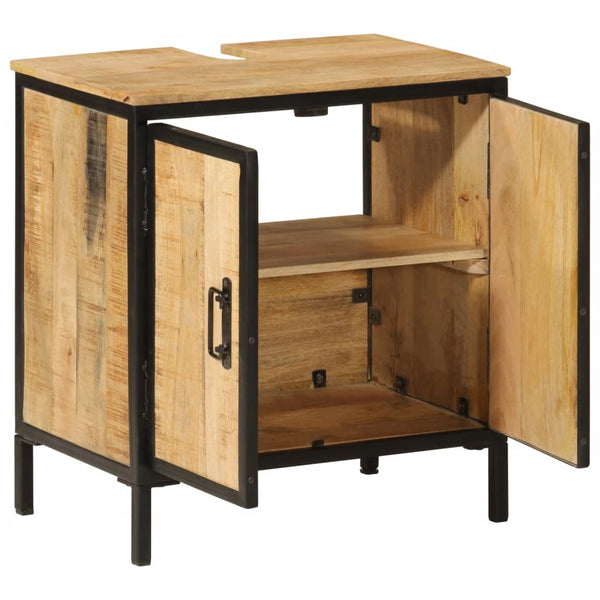 Badezimmer-Waschtischunterschrank Eunica 55x35x60cm (Mangoholz und Eisen)