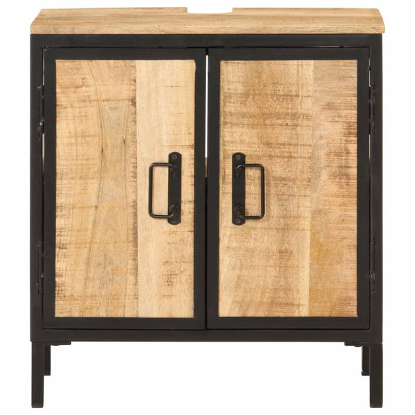 Badezimmer-Waschtischunterschrank Eunica 55x35x60cm (Mangoholz und Eisen)