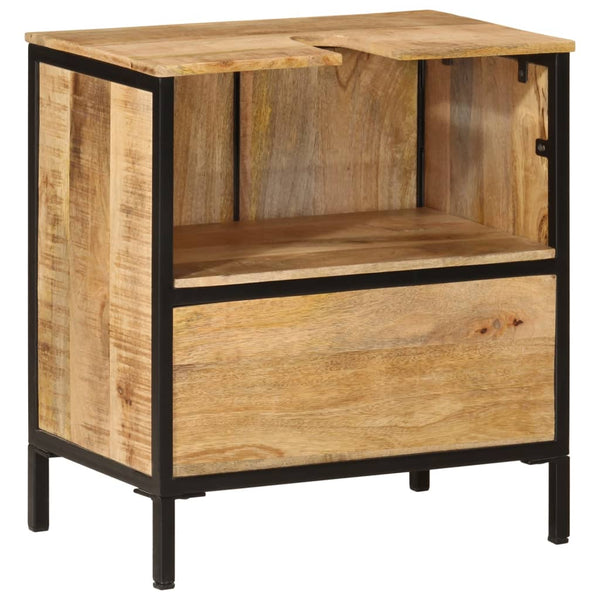Badezimmer-Waschtischunterschrank Eunica 55x35x60cm (Mangoholz und Eisen)