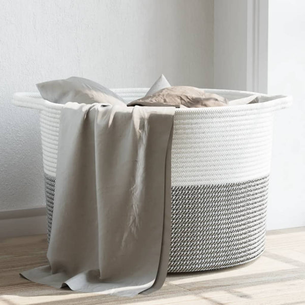 Pyykkikori Sistems Ø55x36cm harmaa ja valkoinen (puuvilla)