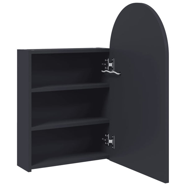 Grauer Badezimmerspiegelschrank mit LED-Beleuchtung, Bogen, BxTxH 42x13x70cm