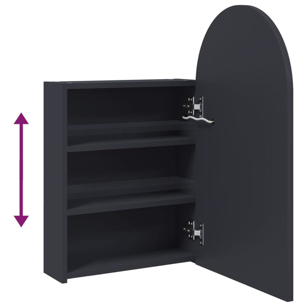 Grauer Badezimmerspiegelschrank mit LED-Beleuchtung, Bogen, BxTxH 42x13x70cm