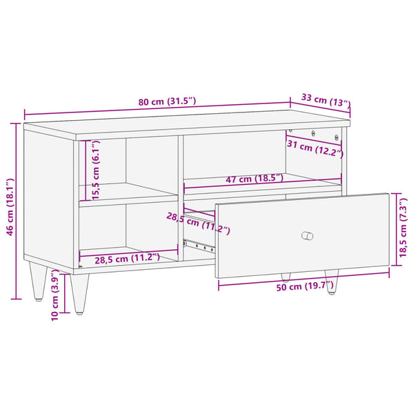 TV-Lowboard Bozsi, Größe 80x33x46cm, Mango massiv