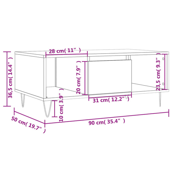 Betongrauer Couchtisch Luminita 90x50x36,5cm (Holz)