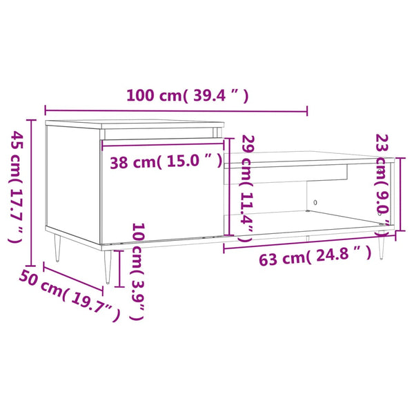 Schwarzer Couchtisch Florence 100x50x45cm (Holz)