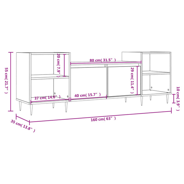 Graues TV-Möbel Kermit 160x35x55cm (Holz)