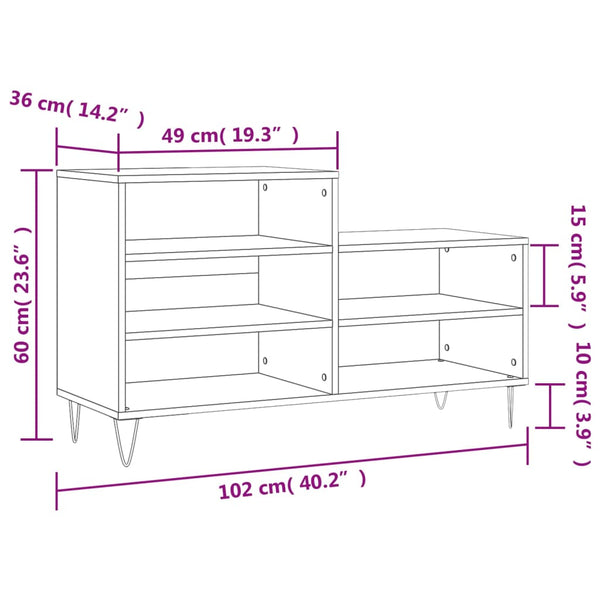Betongrauer Schuhschrank Floarea 102x36x60cm (Holz)