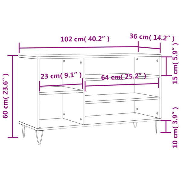 Schuhschrank Badinita aus Beton-Grau 102x36x60cm (Holz)