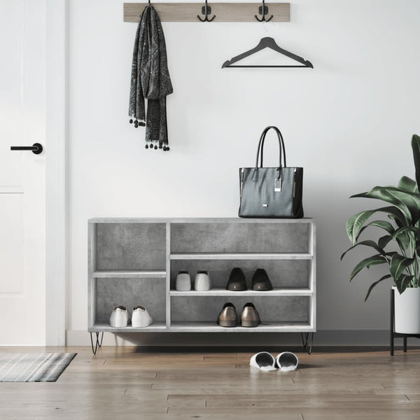 Schuhschrank Badinita aus Beton-Grau 102x36x60cm (Holz)