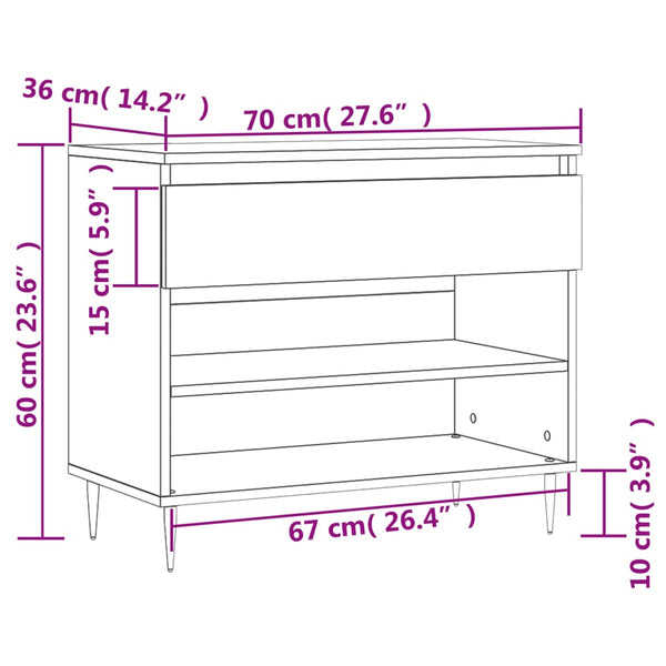 Schuhschrank Betongrau Selciuc 70x36x60cm (Holz)