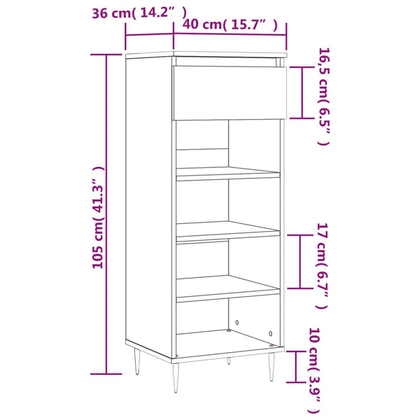 Betongrauer Schuhschrank Pincu 40x36x105cm (Holz)