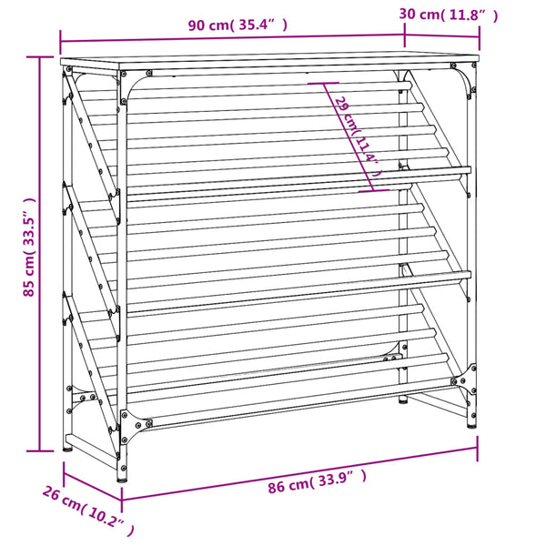 Graues Schuhregal Danisia 90x30x85cm (Holz)