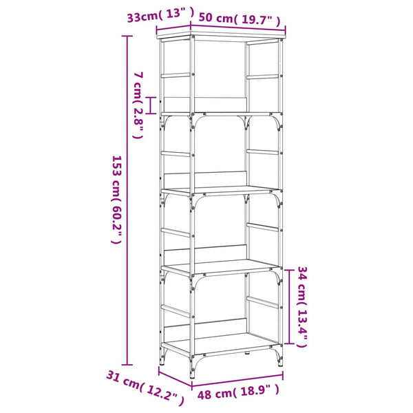 Räucher-Eichenholz-Bücherregal Ohanes 50x33x153cm (Holz)