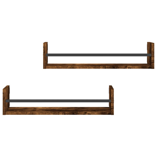 Wandregale mit Stangen Vince 60x16x14cm aus Raucheiche (2 Stk.)